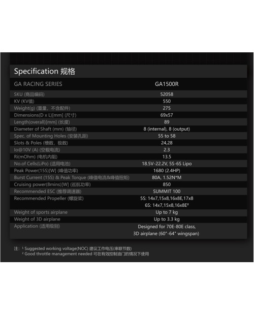 Wholesale 5pcs Dualsky GA1500R Racing Edition for E-conversion of Gas plane