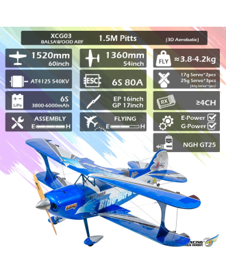 PITTS 1.5M / 60" ARF Balsa Model — Electric & Engine Variants
